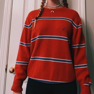 Nautica orange and blue striped sweater